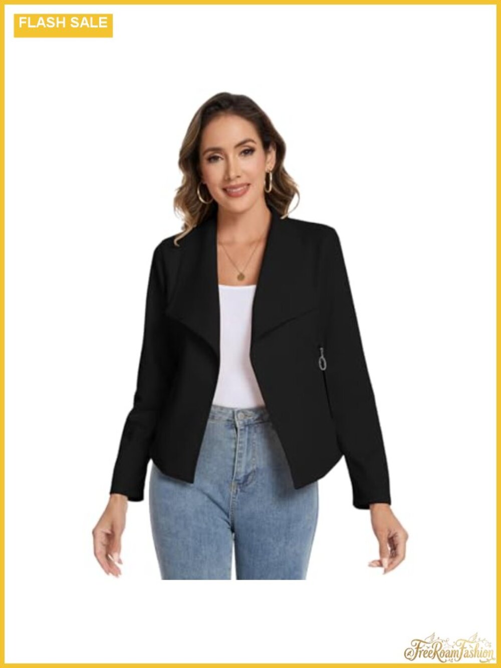 Women's Faux Suede Jacket Open Front Long Sleeve Cropped Coat Casual Fall